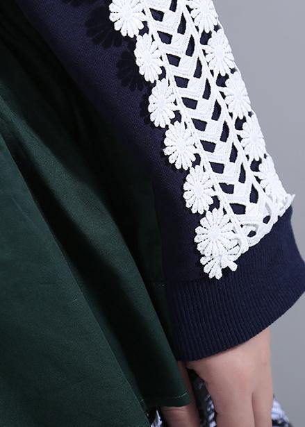 French o neck cotton patchwork tops women blouses Fashion Ideas blue blouses - SooLinen