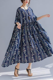 French o neck Extra large hem cotton linen Soft Surroundings plus size Runway floral Art Dress Summer