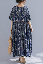 French o neck Extra large hem cotton linen Soft Surroundings plus size Runway floral Art Dress Summer