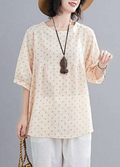French o neck lantern sleeve Cotton summer quilting top Wardrobes yellow dotted tops - SooLinen