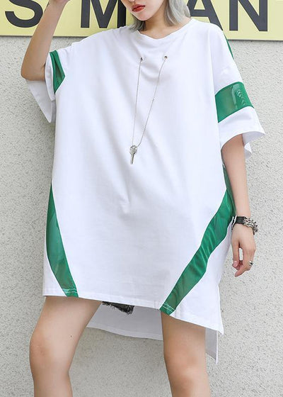 French o neck low high design cotton shirts Sleeve white tops summer - SooLinen