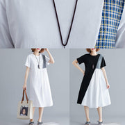 French o neck patchwork Cotton Tunics Catwalk white Dresses summer - SooLinen