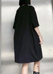 French o neck patchwork Cotton clothes Women Shirts black Dresses - SooLinen