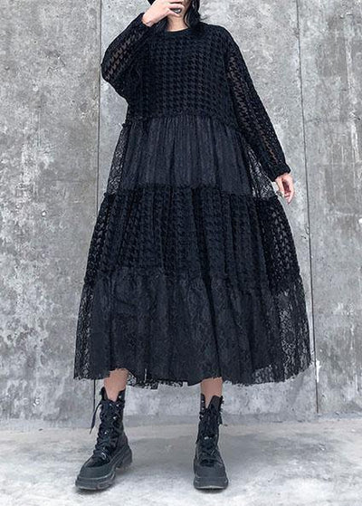 French o neck patchwork lace clothes Women Photography black long Dresses - SooLinen