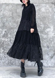 French o neck patchwork lace clothes Women Photography black long Dresses - SooLinen