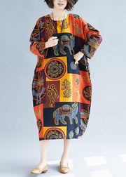 French o neck pockets linen dresses Fashion Ideas print Dresses - SooLinen