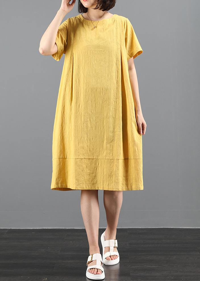 French o neck pockets summer dress Work Outfits yellow Dress - SooLinen
