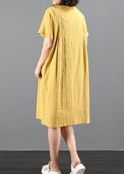 French o neck pockets summer dress Work Outfits yellow Dress - SooLinen