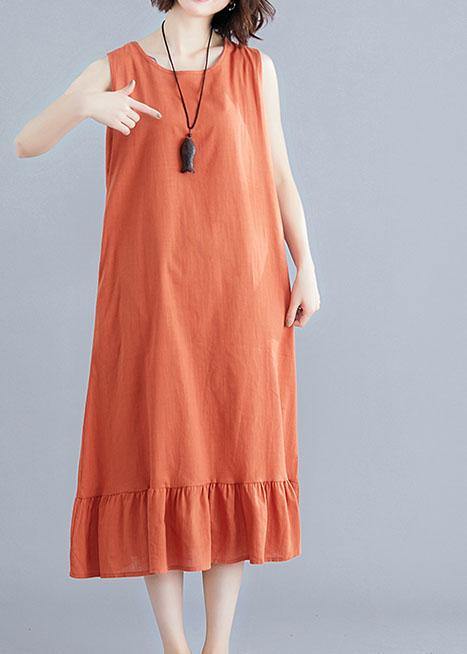 French orange linen cotton quilting clothes o neck sleeveless Love summer Dress - SooLinen