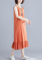 French orange linen cotton quilting clothes o neck sleeveless Love summer Dress - SooLinen