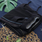 French pants plus size denim black elastic waist pockets pants - SooLinen
