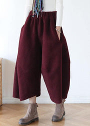 French pants stylish red Tutorials elastic waist wide leg pants - SooLinen