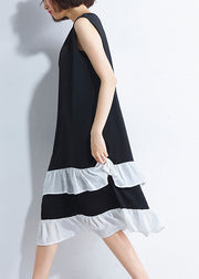 French patchwork Sleeveless Cotton Wardrobes Casual Runway black Plus Size Dress Summer