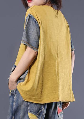 French patchwork cotton tunic top Fabrics yellow top summer - SooLinen
