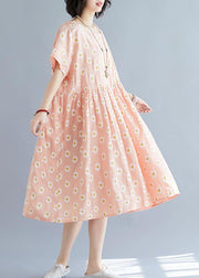 French pink Daisy print outfit o neck daily summer Dresses - SooLinen