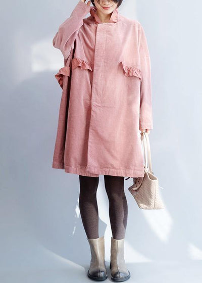French pink Fashion trench coat Sewing side open ruffles collar jackets - SooLinen