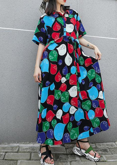French prints cotton Tunics ruffles waist summer Dresses - SooLinen