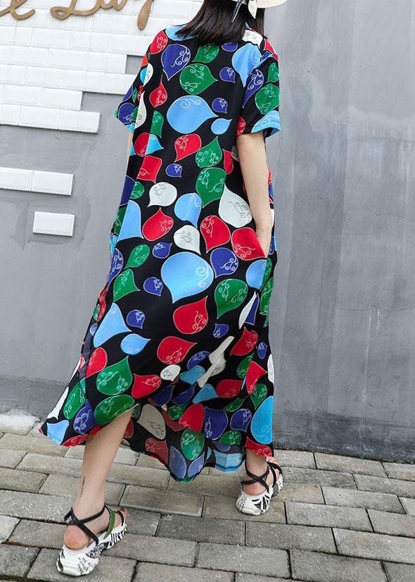 French prints cotton Tunics ruffles waist summer Dresses - SooLinen