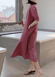 French purple cotton dresses lapel collar Maxi summer Dresses - SooLinen