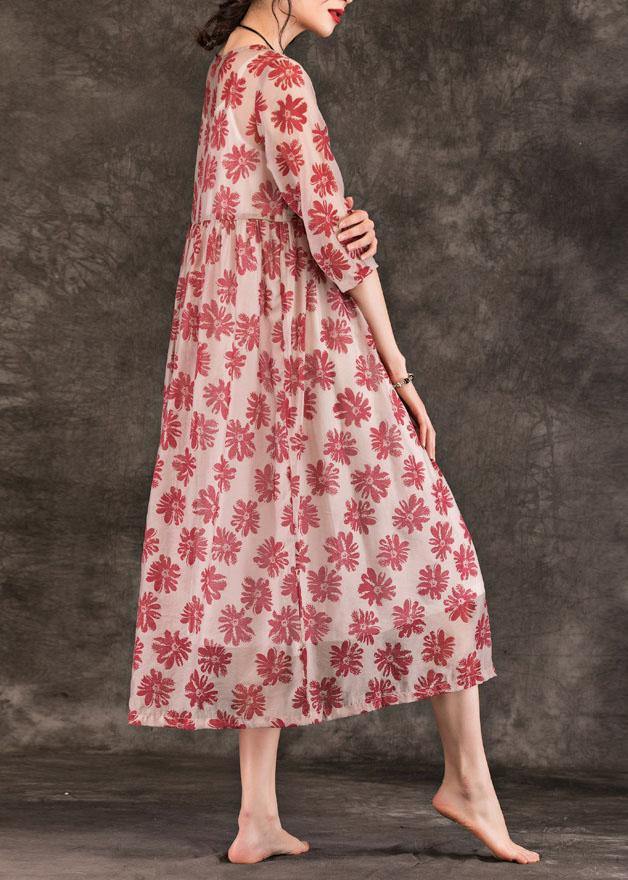French red print dresses o neck patchwork summer Dresses - SooLinen