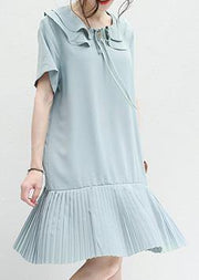 French ruffles Chiffon Tunic Runway light blue Dresses summer - SooLinen