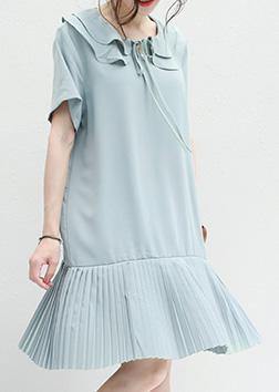 French ruffles Chiffon Tunic Runway light blue Dresses summer - SooLinen