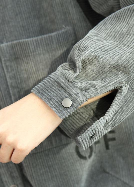 French side open corduroy clothes Women Outfits gray Dress fall - SooLinen