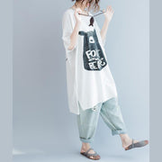 French side open pockets cotton clothes Plus Size Fashion Ideas white loose tops