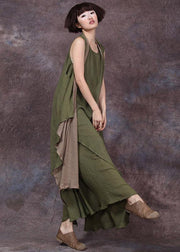 French sleeveless linen Long Shirts Runway green outwear summer - SooLinen