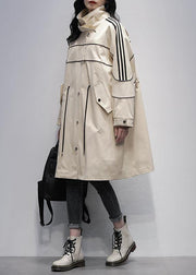 French stand collar zippered  outwear khaki silhouette coats - SooLinen