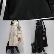 French stand collar zippered  outwear khaki silhouette coats - SooLinen