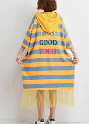 French striped Cotton outfit patchwork tulle baggy summer Dress - SooLinen