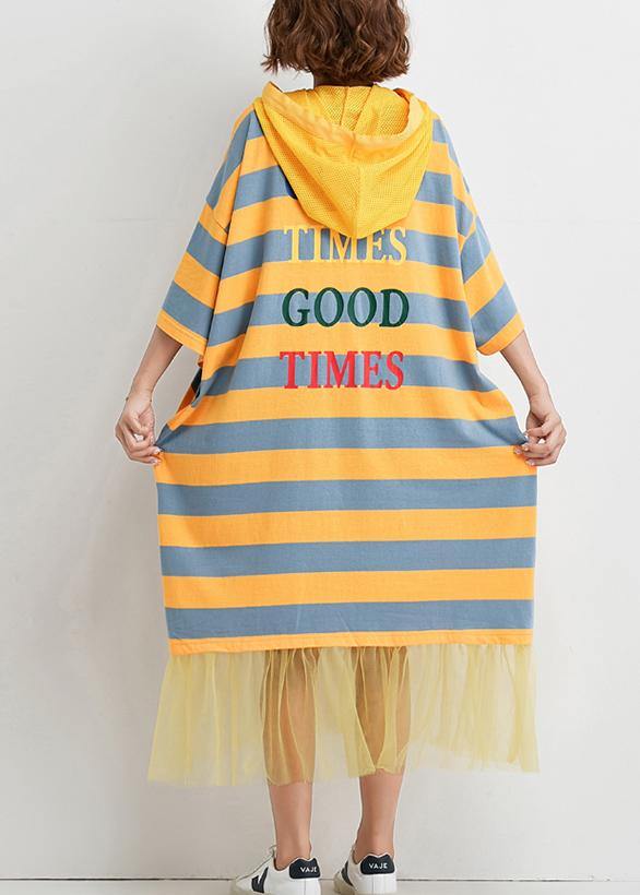 French striped Cotton outfit patchwork tulle baggy summer Dress - SooLinen