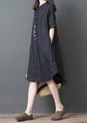 French striped cotton linen tunic top Tutorials black Dress summer - SooLinen