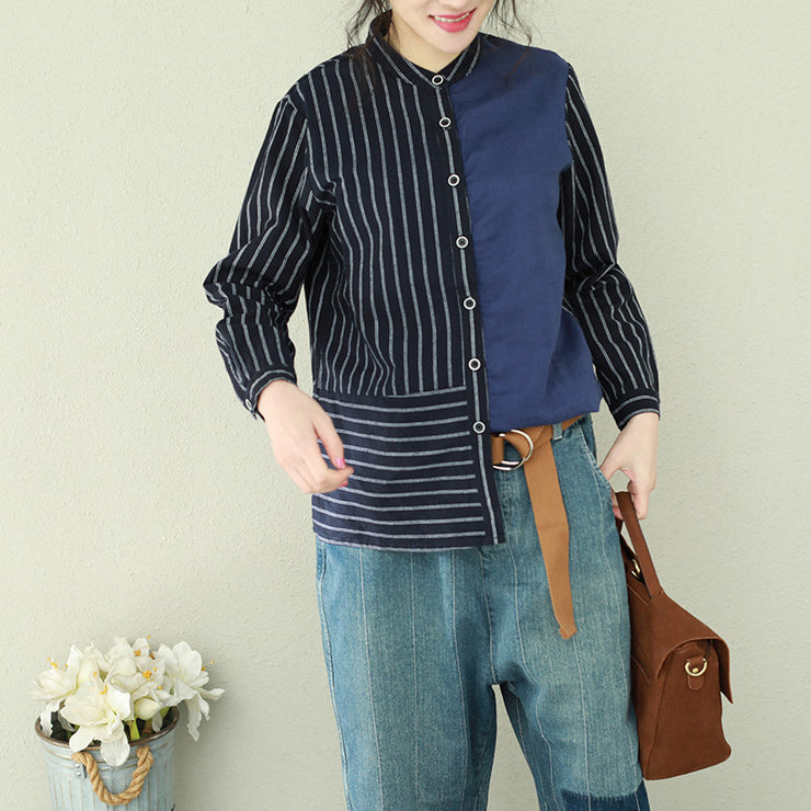 French striped linen tops women blouses Casual Inspiration Button Down oversized spring shirt