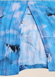 French v neck side open linen dresses Fashion Ideas sky blue Dresses summer - SooLinen