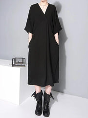 French v neck tie waist cotton clothes For Women Neckline black Robe Dresses - SooLinen