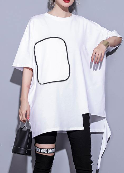 French white cotton clothes half sleeve oversized summer tops - SooLinen
