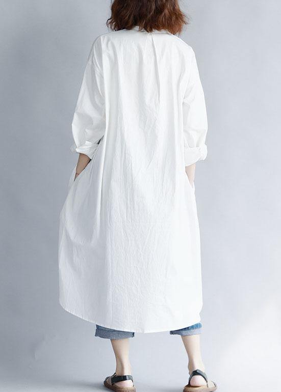 French white cotton quilting clothes side open Maxi summer Dresses - SooLinen