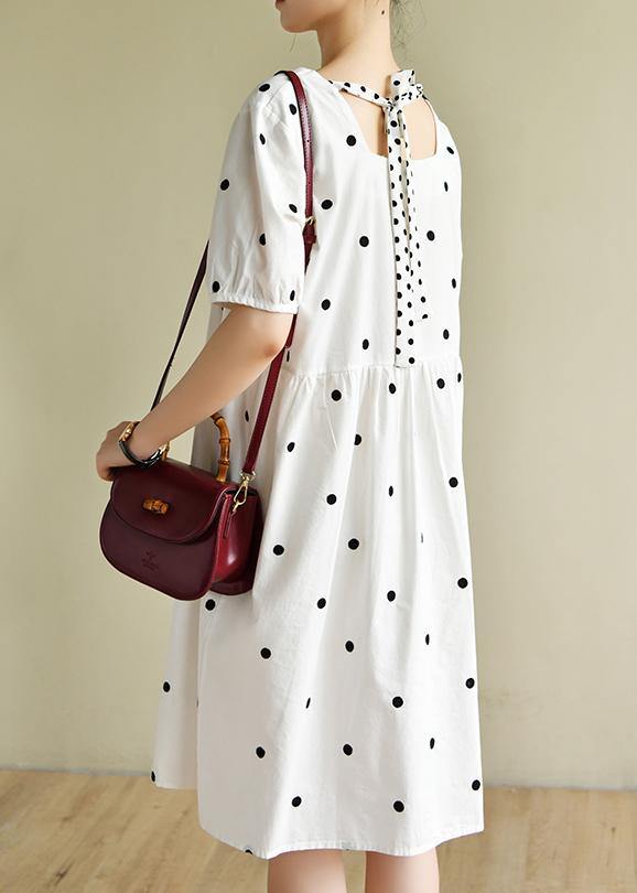 French white dotted clothes Women Square Collar shift Dresses - SooLinen