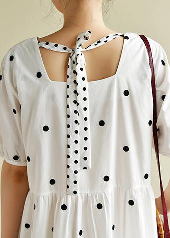 French white dotted clothes Women Square Collar shift Dresses - SooLinen