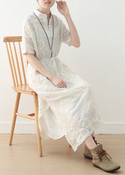 French white linen outfit fine Inspiration embroidery stand collar Dresses Summer Dress