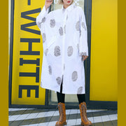 Französischer weißer Druck Baumwollkleidung Damen Feine Nähte Taschen Midi-Hemdkleider