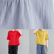 French yellow linen cotton linen tops women blouses Cotton Button Down elastic waist blouse - SooLinen