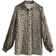 Baumwoll-Leinen-Tops mit französischem Schokoladen-Print Frauen Organic Tutorials Button-Down-Kleider Hemden