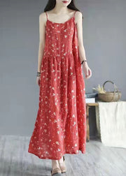 French red print cotton clothes Spaghetti Strap Dresses summer Dresses