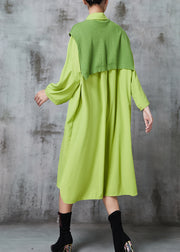 Fruit Green Cotton Shirt Dresses Oversized Give Shawl Fall