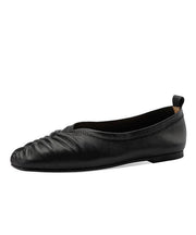 Genuine Leather Black Pointed Toe Flat Shoes For Women - SooLinen