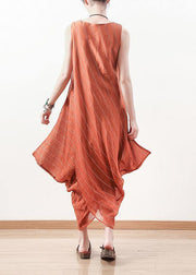Goddess temperament dress was thin and irregular in orange long skirt - SooLinen