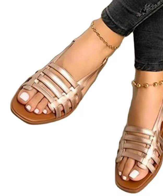 Gold Splicing Peep Toe Hollow Out Best Beach Sandals For Walking
